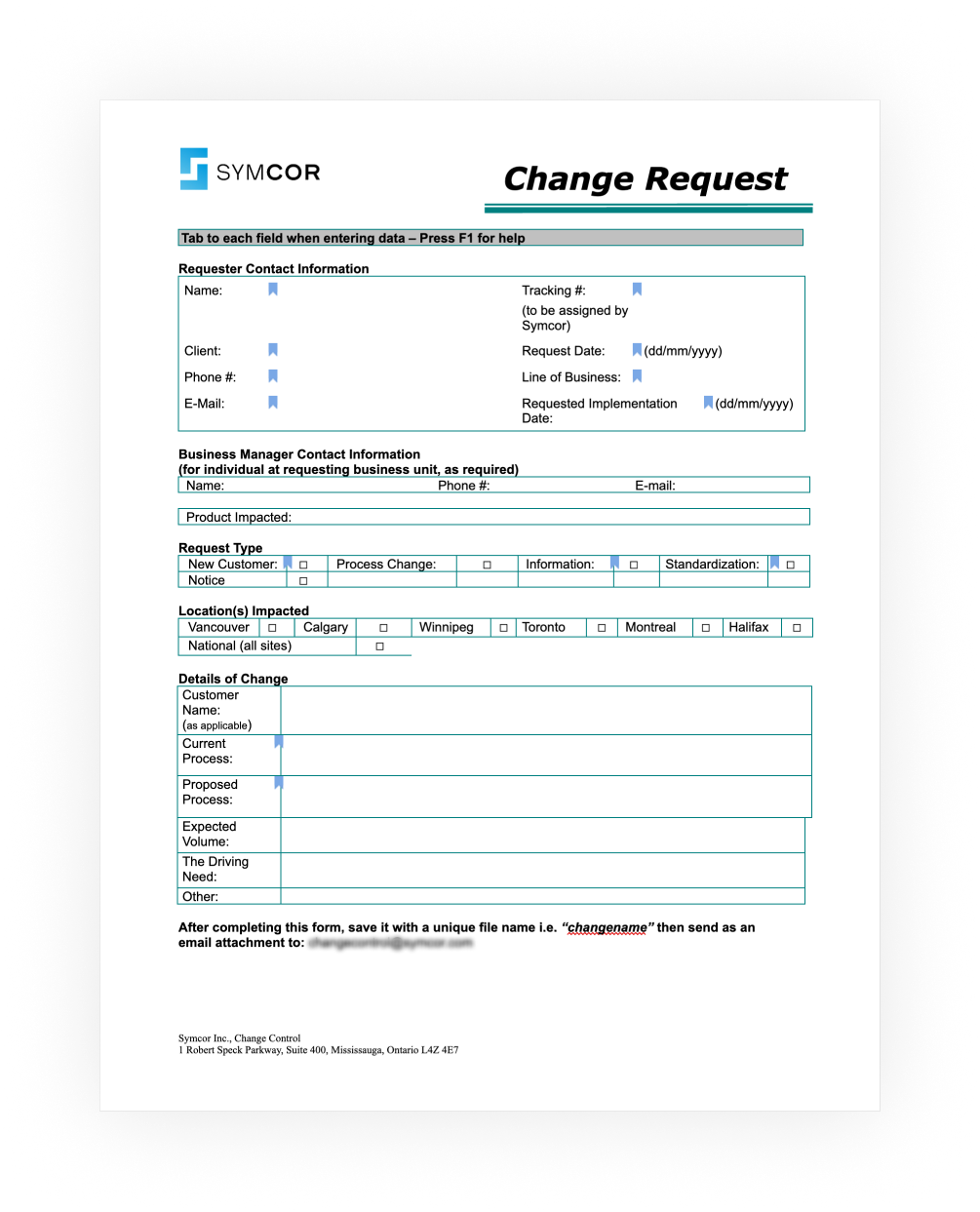 Symcor change request form